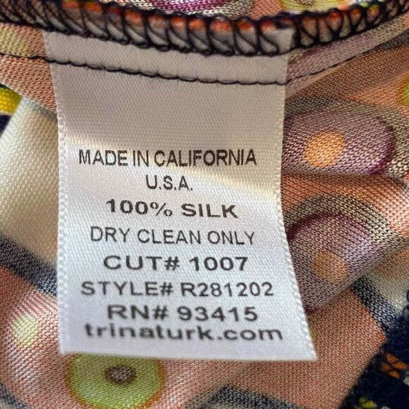 Trina Turk Multicolor Tribal Art 100% Silk Blouse Size 2 With Side Zipper - Picture 5 of 9
